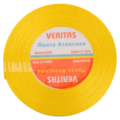 Лента атласная Veritas шир 6мм цв S-504 желтый яркий (уп 30м, 36ярд) (3)