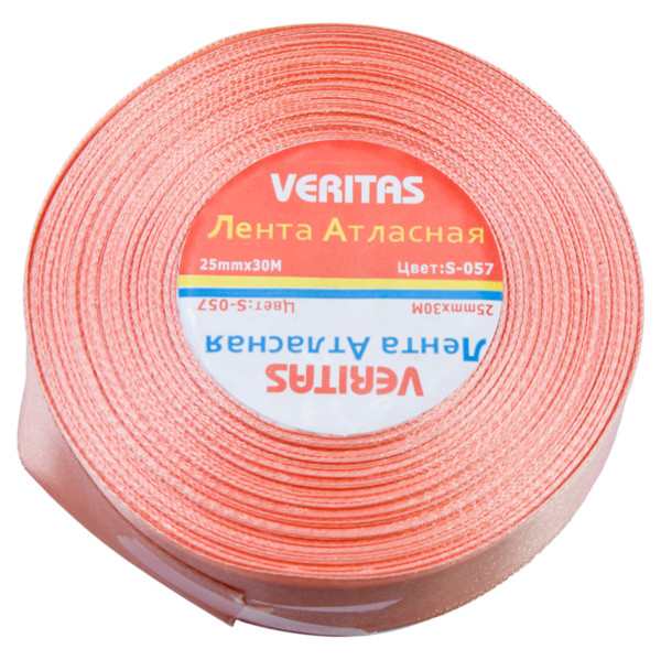 Лента атласная Veritas шир 25мм цв S-057 бежевый персиковый (уп 30м)2